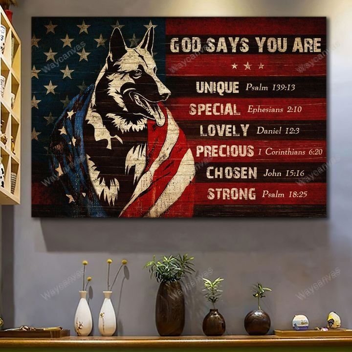 German shepherd, America flag, God says you are - German Shepherd Landscape Canvas Prints, Wall Art