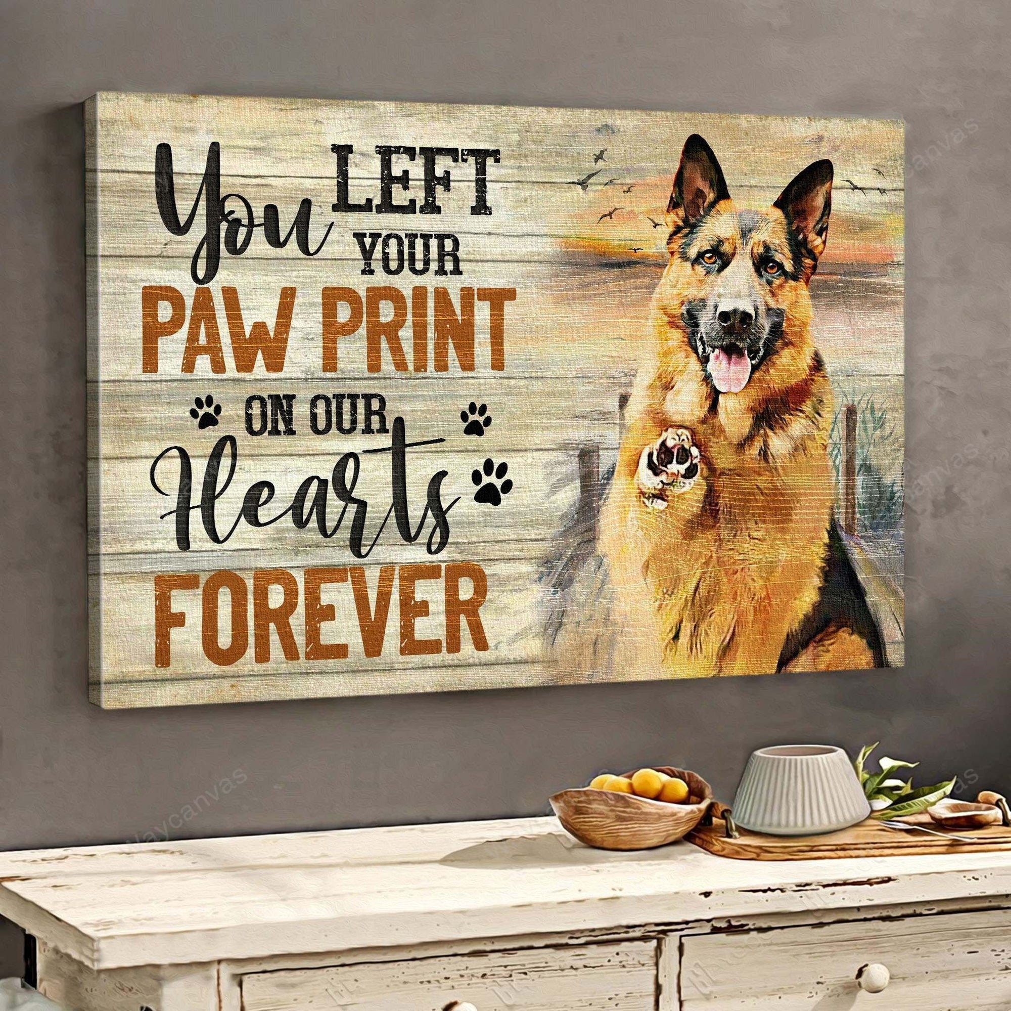 German Shepherd, Adorable paw, You left your paw print - German Shepherd Landscape Canvas Prints, Wall Art