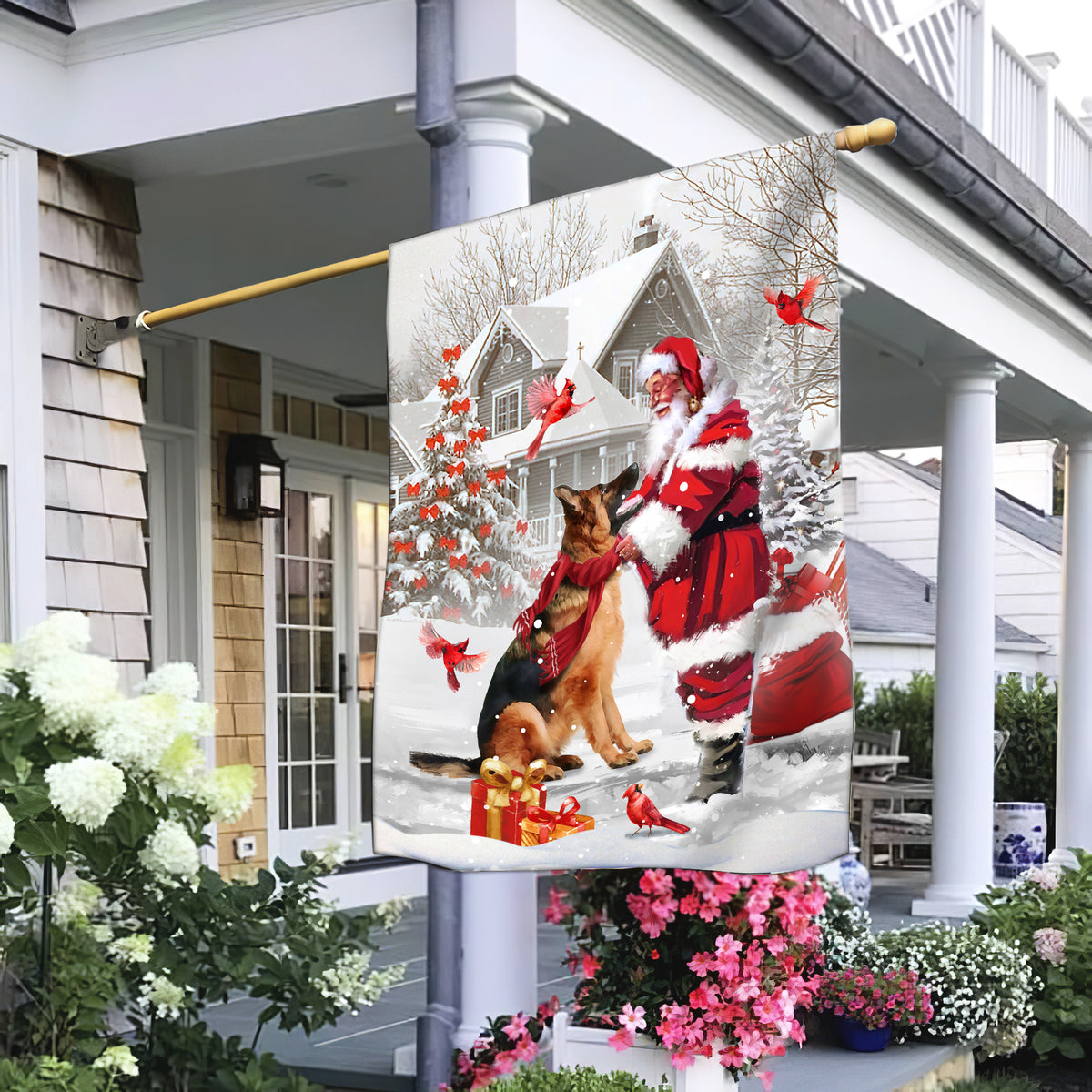 German shepherd with Santa Claus - German shepherd, Christmas, Cardinal Flag