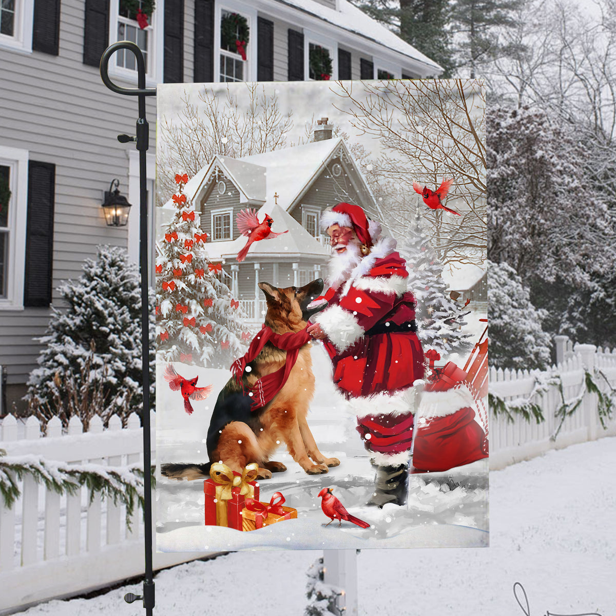 German shepherd with Santa Claus - German shepherd, Christmas, Cardinal Flag