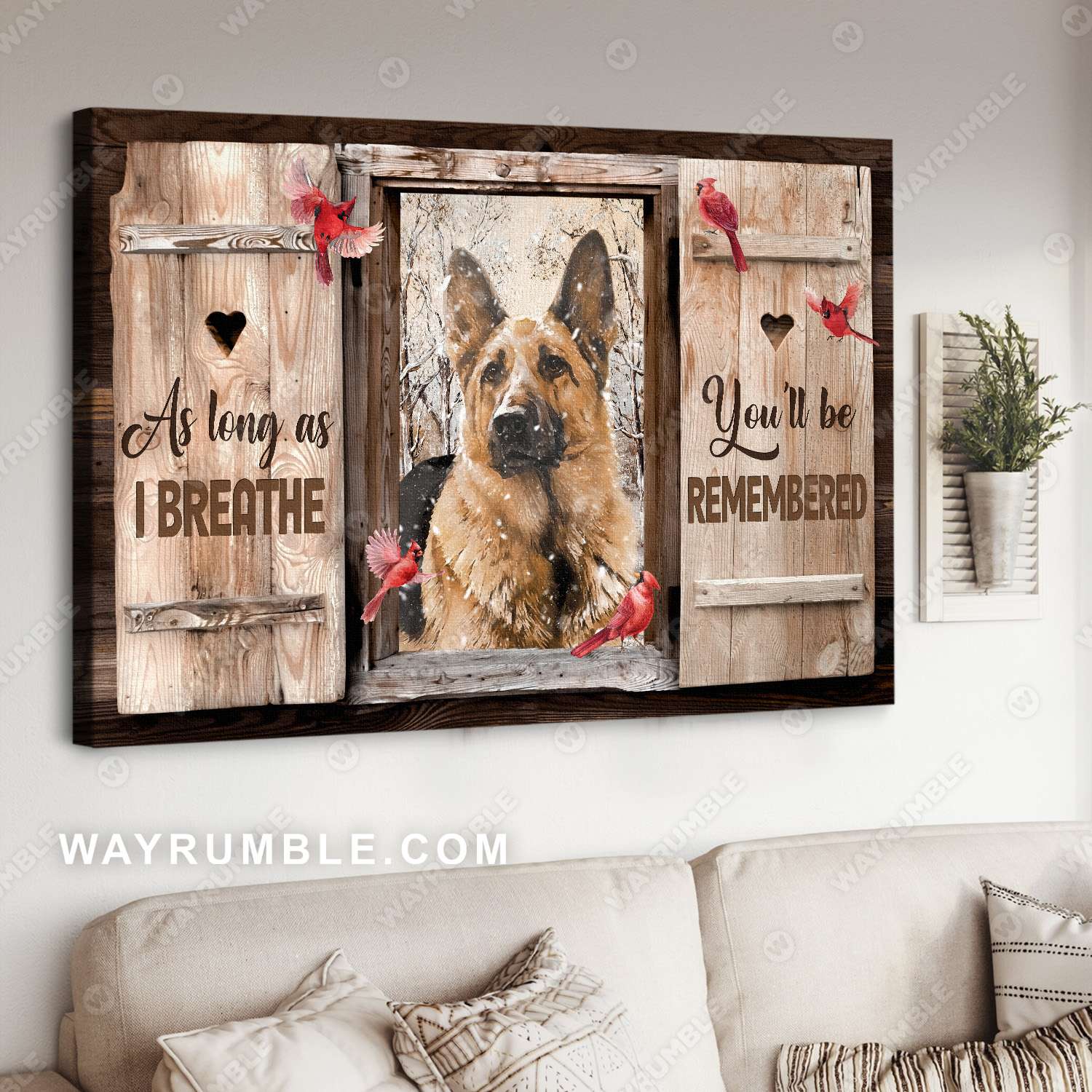 German Shepherd drawing, Cardinals, You'll be remembered - Heaven Landscape Canvas Prints, Wall Art
