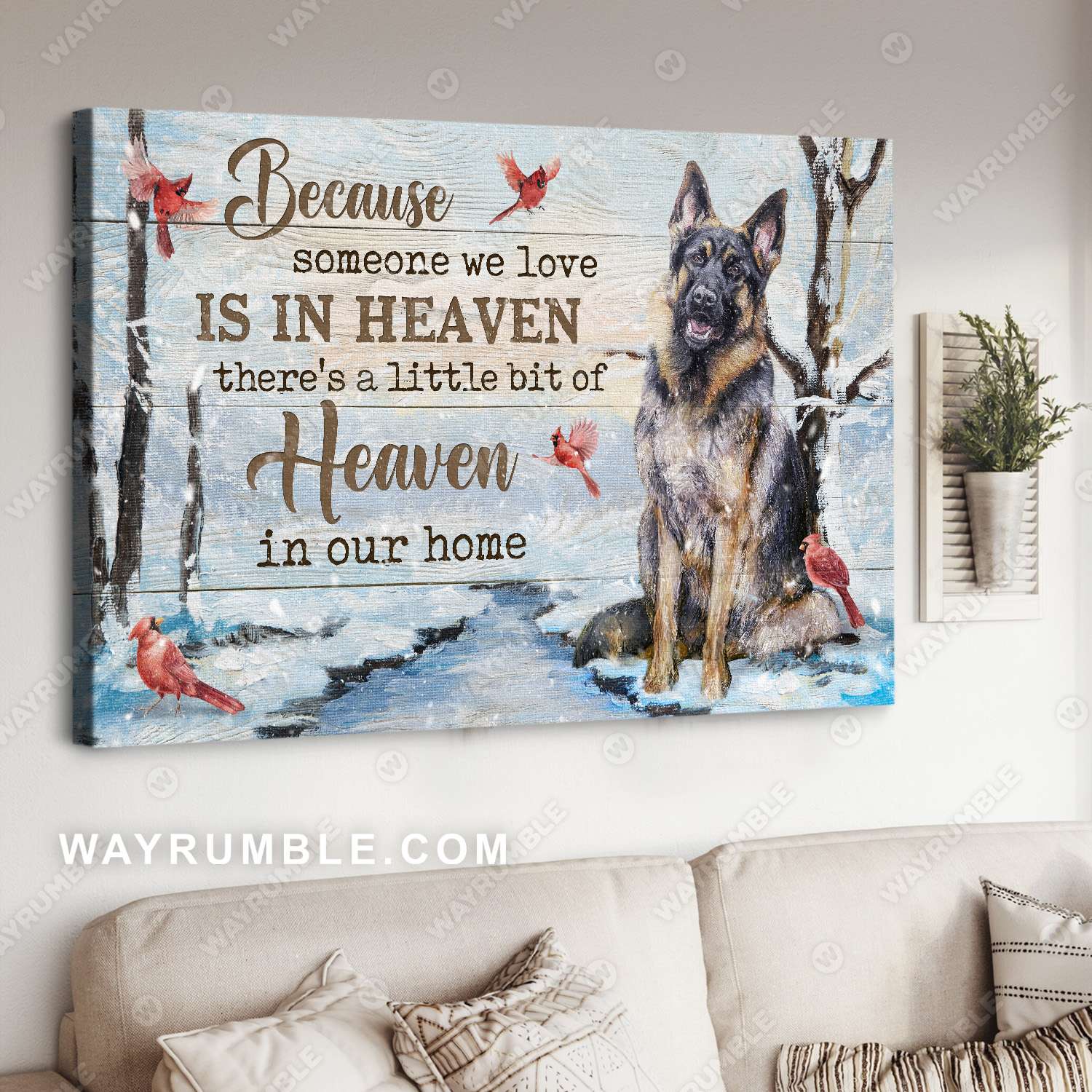 German Shepherd drawing, Cardinals, Winter forest, There's a little bit of heaven in our home - Heaven Landscape Canvas Prints, Wall Art