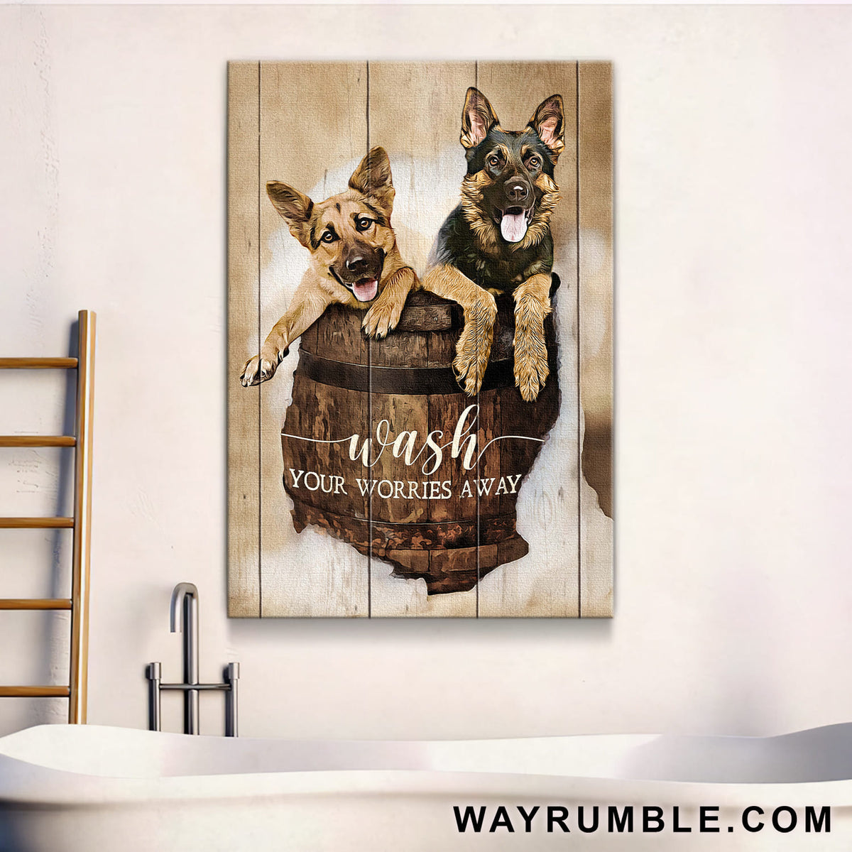 German Shepherd, Wash your worries away - Dog Portrait Canvas Prints, Wall Art