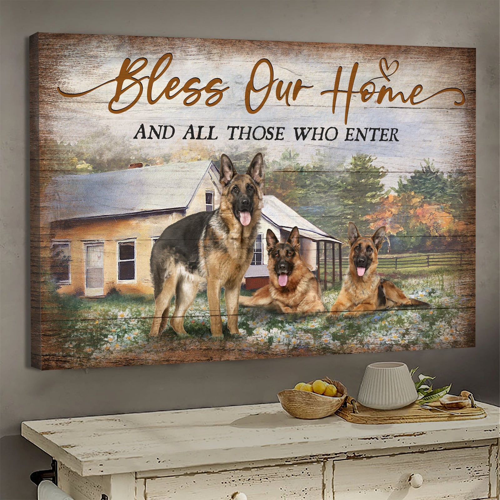 German Shepherd, Peaceful life, Tranquil House, Bless our home and those who enter - Dog Landscape Canvas Prints, Wall Art