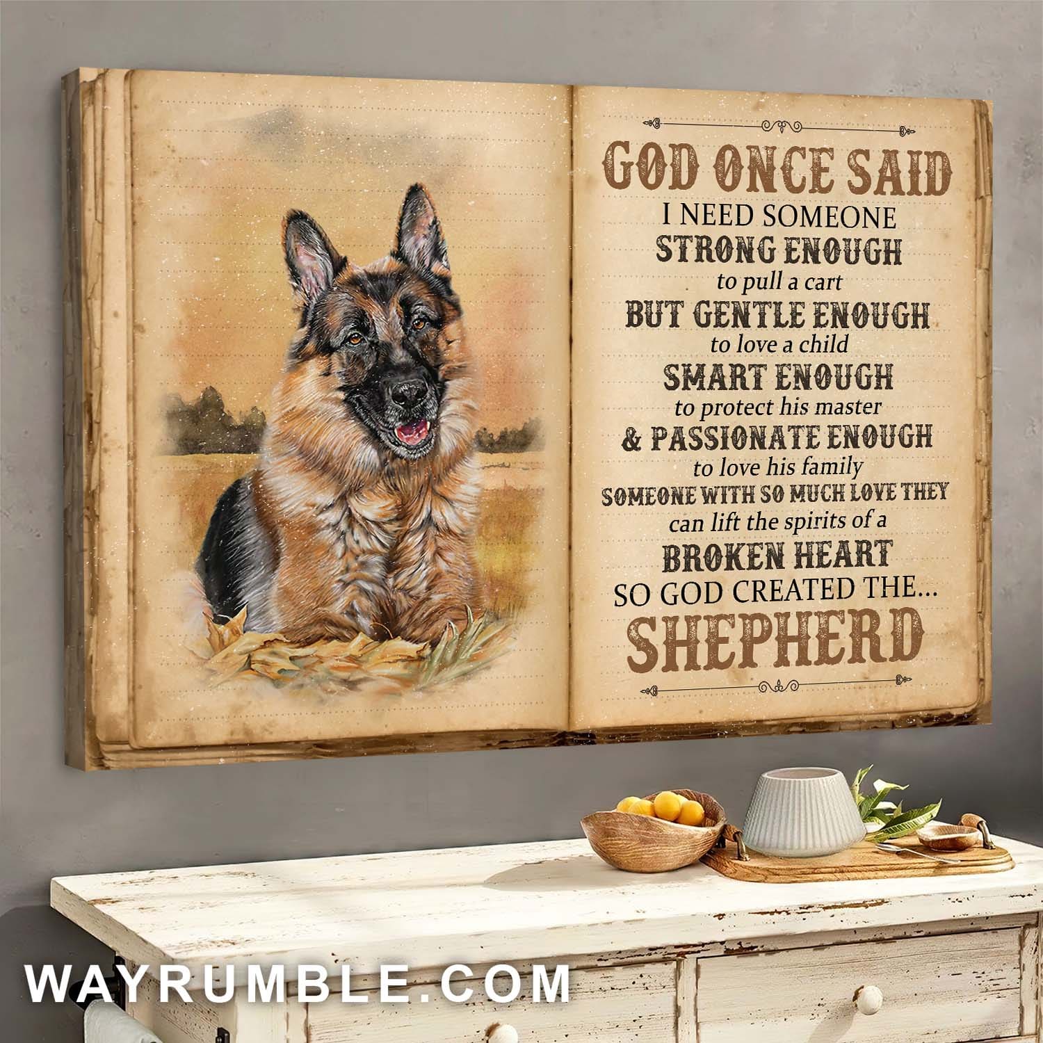 Adorable German Shepherd, On the grassland, So God created the Shepherd - German Shepherd Landscape Canvas Prints, Wall Art