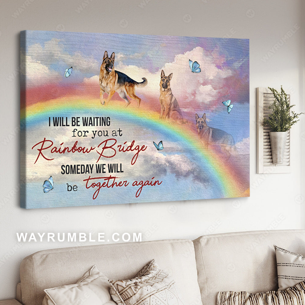 German Shepherd drawing, Blue sky, I'll be waiting for you at rainbow bridge - Dog Landscape Canvas Prints, Wall Art