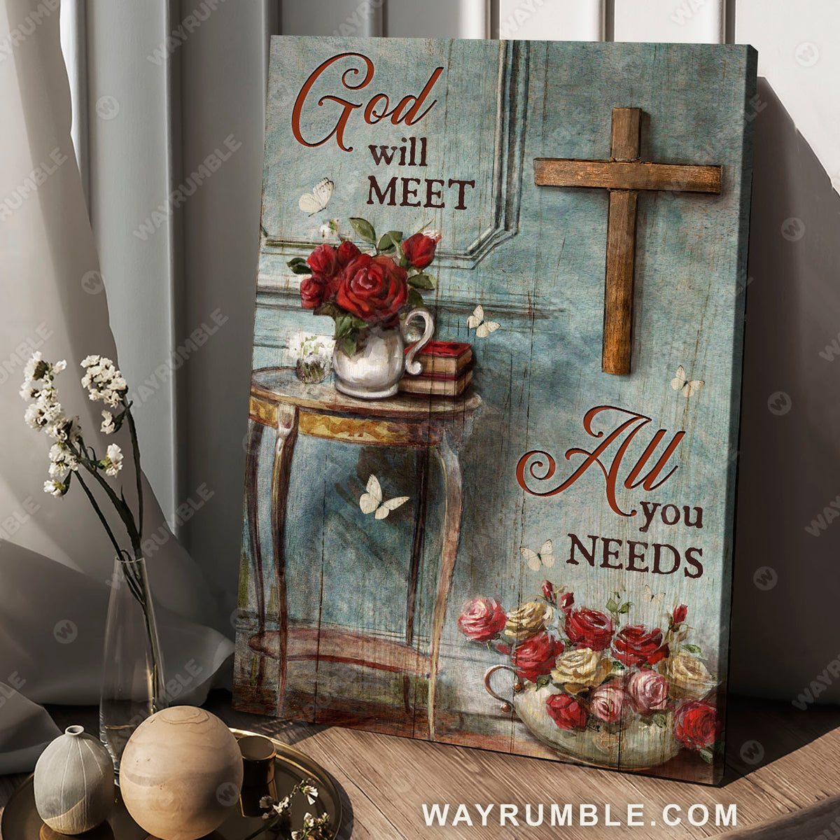 Rose of God, The rugged cross, God will meet all you needs - Jesus Portrait Canvas Prints, Christian Wall Art