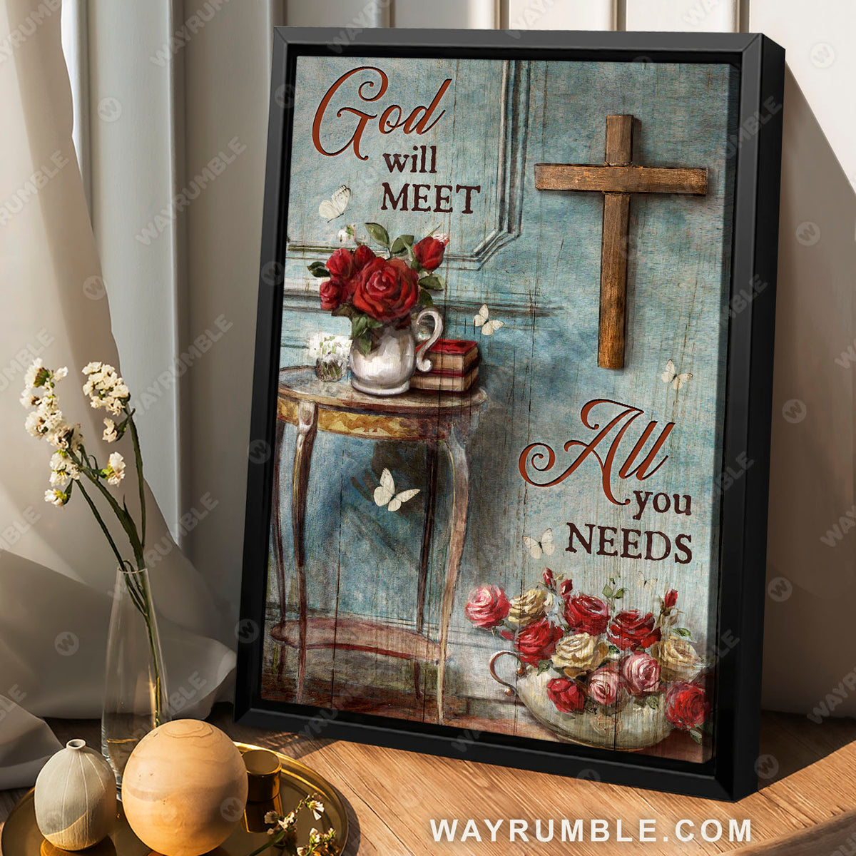 Rose of God, The rugged cross, God will meet all you needs - Jesus Portrait Canvas Prints, Christian Wall Art