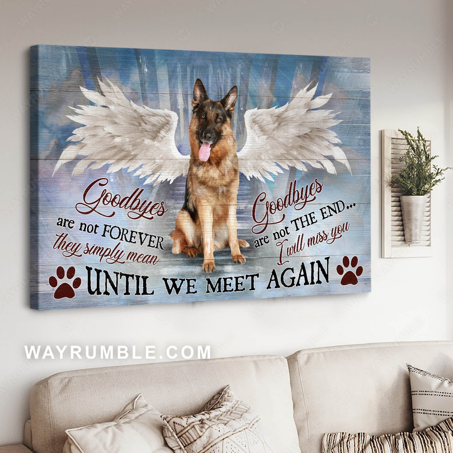 German Shepherd, Angel wing, Dog footprint, Goodbyes are not forever - Heaven Landscape Canvas Prints, Wall Art