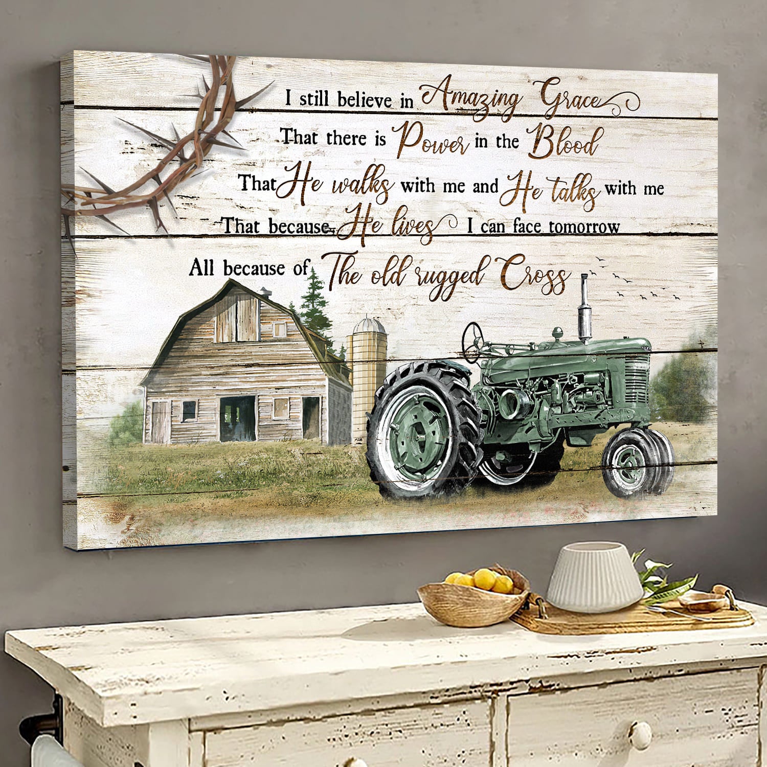 Farm, Tractor, Cross - I still believe in amazing grace Jesus Landscape Canvas Prints, Wall Art