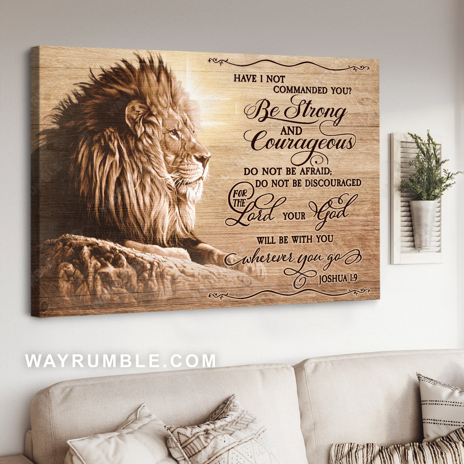 Joshua 1:9 Be strong and courageous, Do not be frightened, Lion of Judah - Jesus Landscape Canvas Prints, Wall Art
