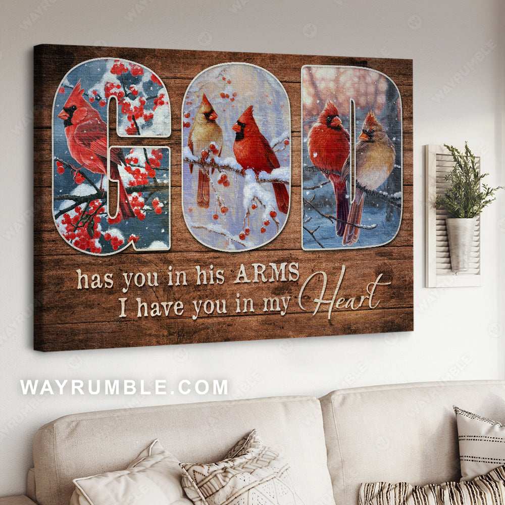 Winter painting, Cardinal drawing, Red cranberry, God has you in his arms - Heaven Landscape Canvas Prints, Wall Art