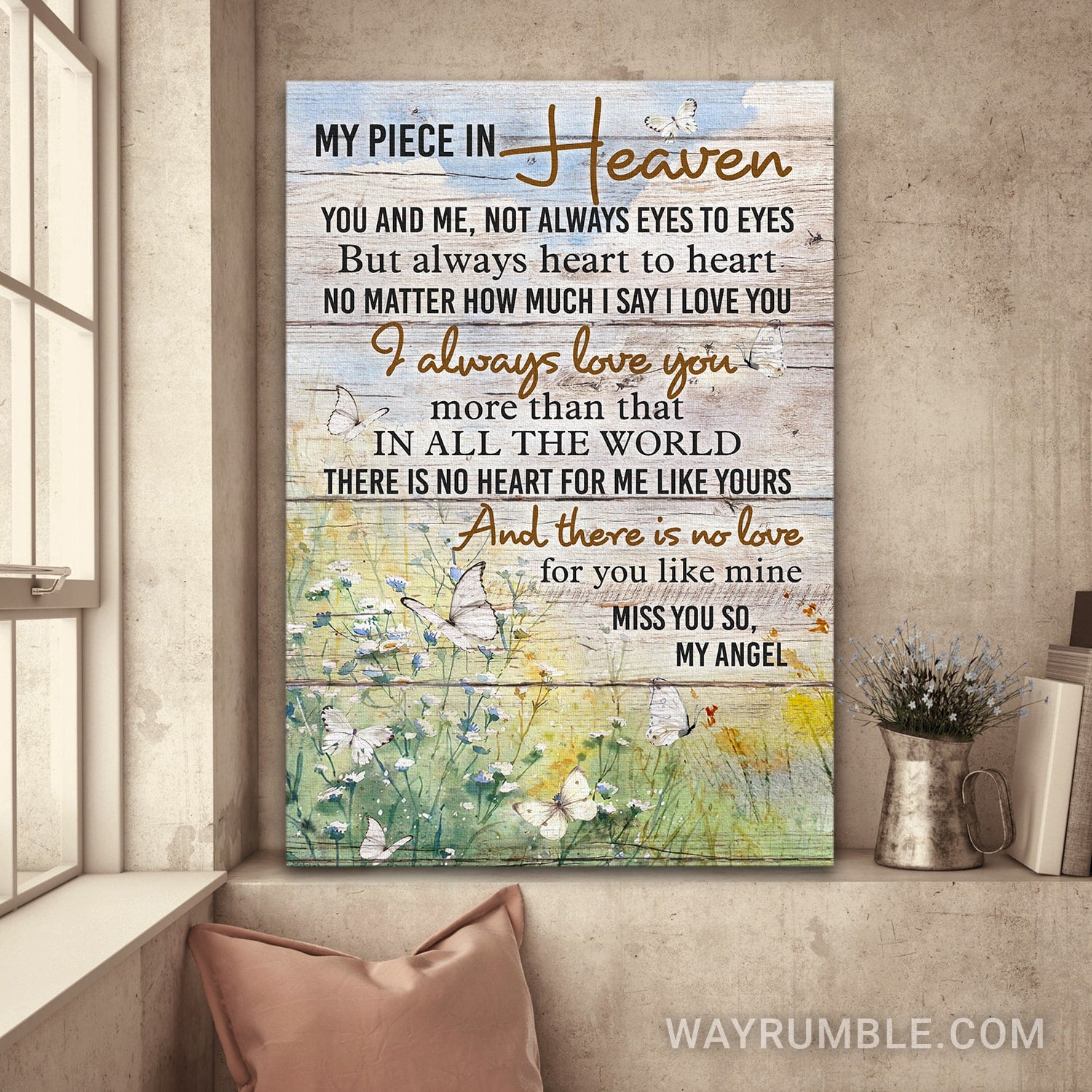 Flower Field, Butterfly, There is no love for you like mine - Heaven Portrait Canvas Prints, Wall Art