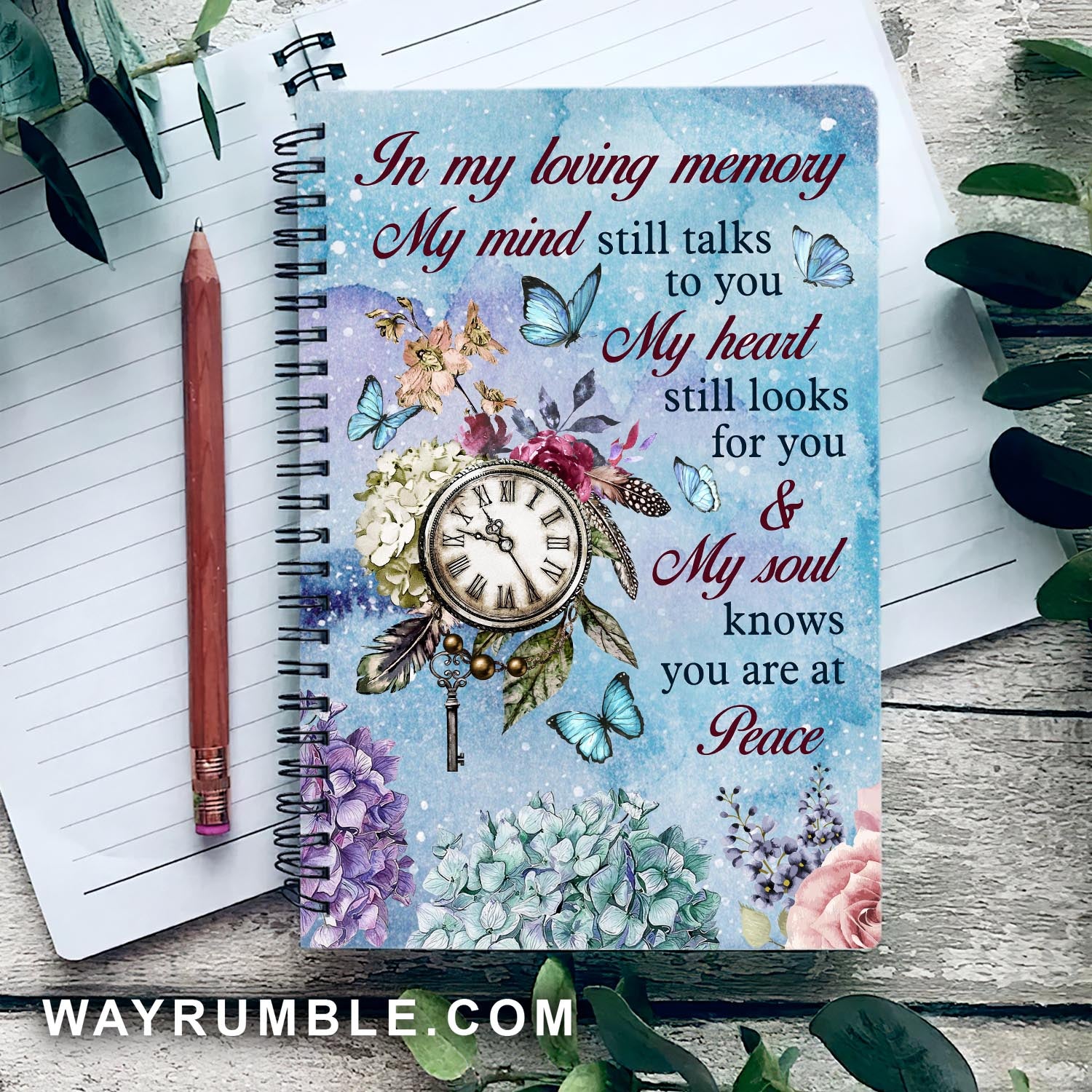 Heaven, My heart still looks for you - Vintage clock, dandelion painting Spiral Journal