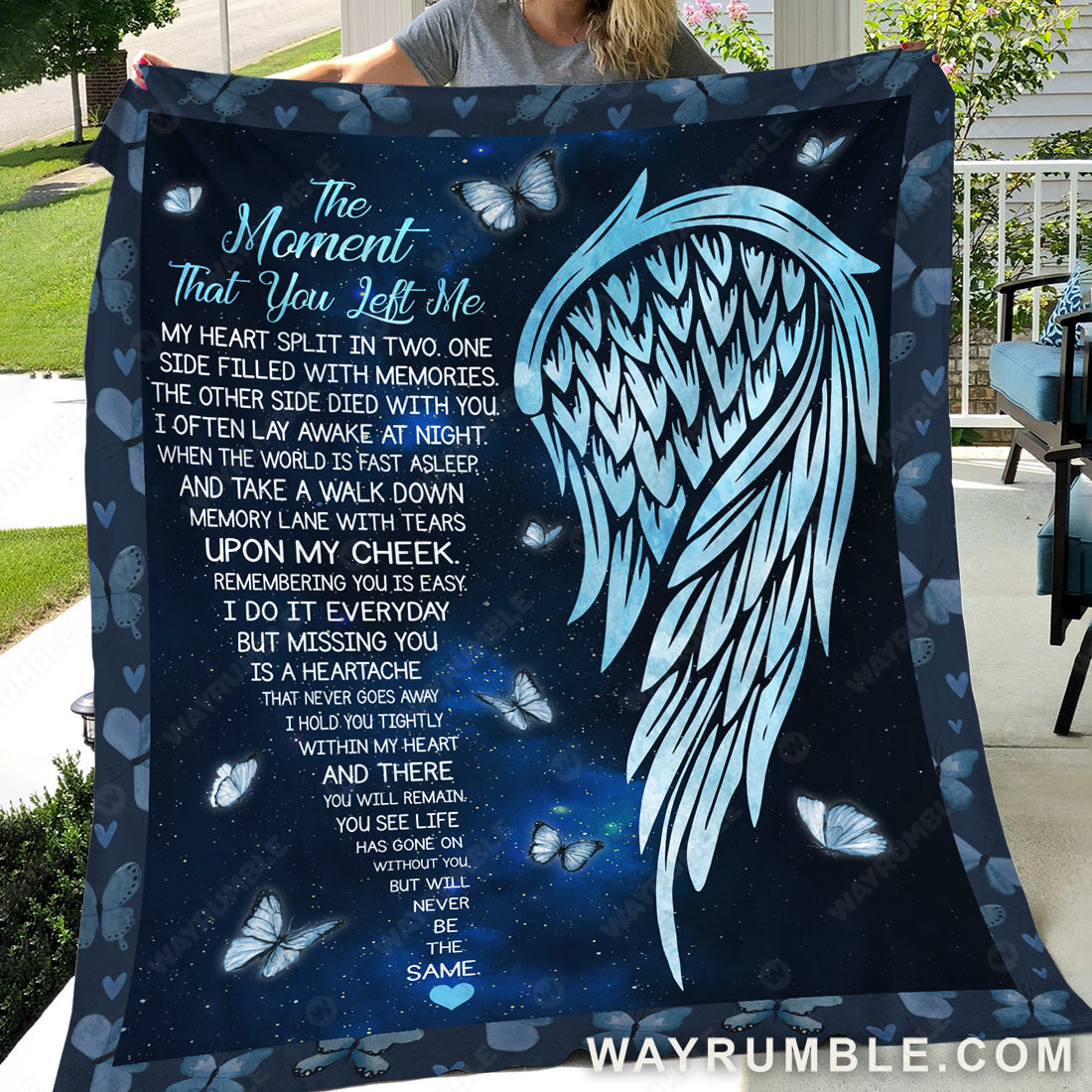 Angel wings, Blue butterfly, Galaxy painting, The moment that you left me - Heaven Blanket
