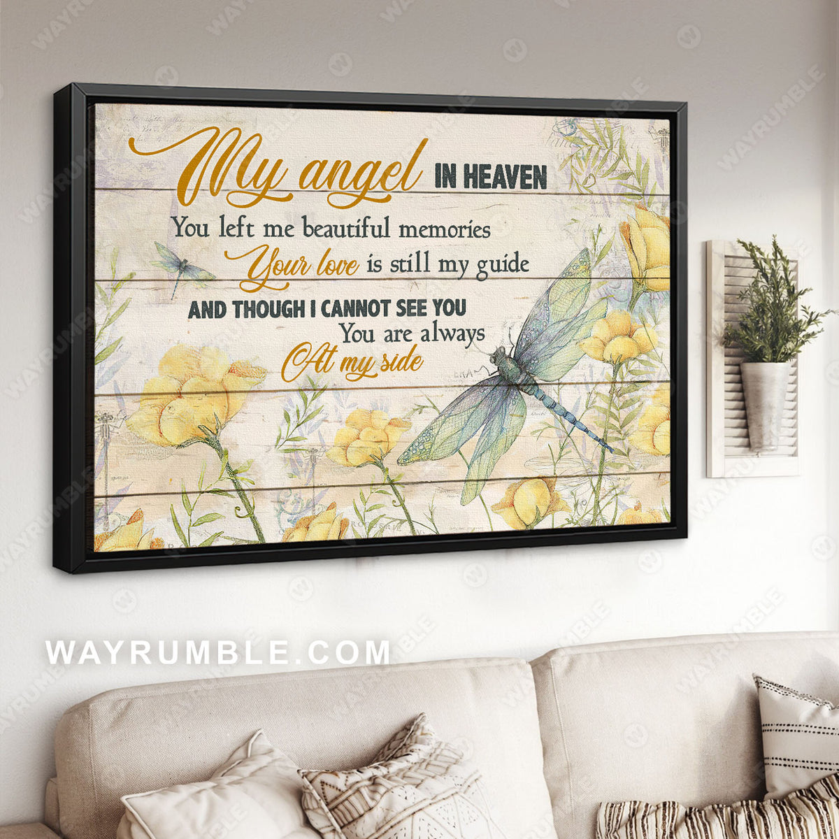 Pretty dragonfly, Yellow flower field, My angel in heaven - Heaven Landscape Canvas Prints, Wall Art