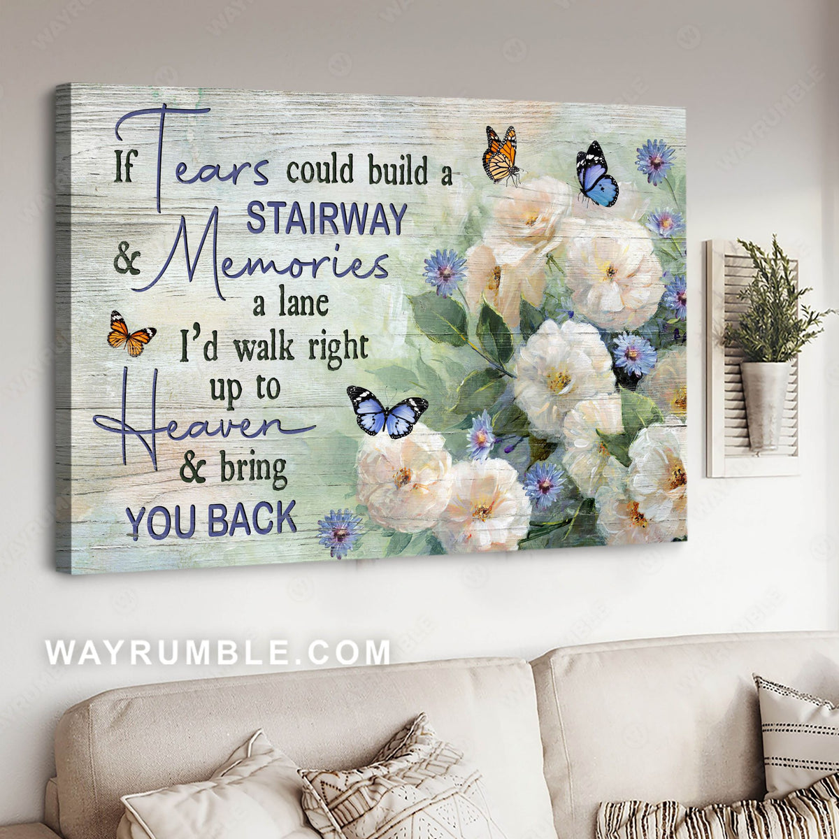 Blue daisy, White camellia, Beautiful butterfly, If tears could build a stairway - Heaven Landscape Canvas Prints, Wall Art