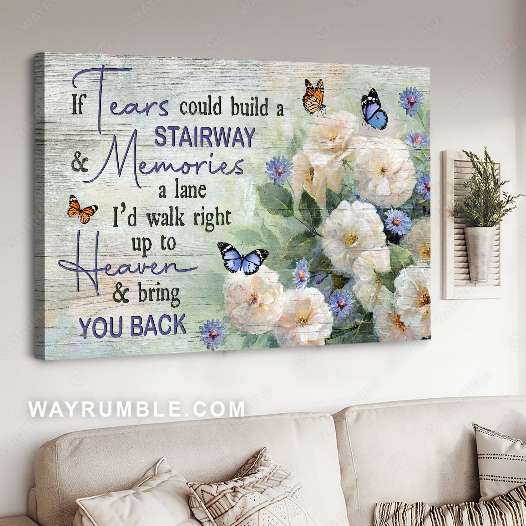 Blue daisy, White camellia, Beautiful butterfly, If tears could build a stairway - Heaven Landscape Canvas Prints, Wall Art