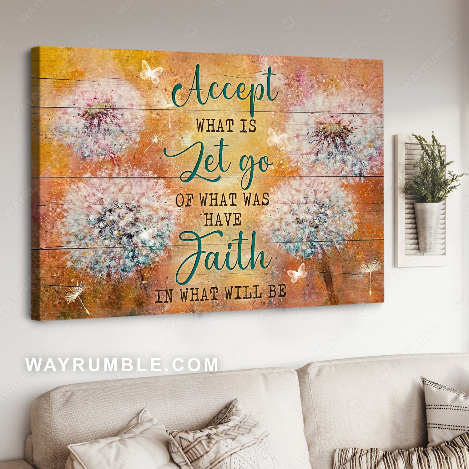Beautiful dandelion, Crystal butterfly, Accept what is let go of what was - Heaven Landscape Canvas Prints, Wall Art