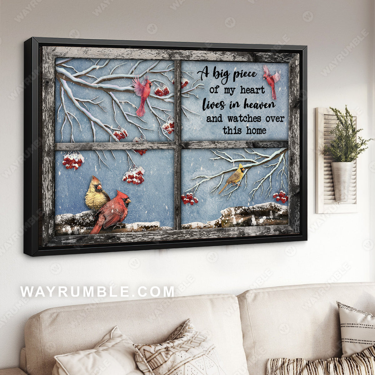 Winter painting, Watercolor cardinal, Frozen cranberry, A big piece of my heart lives in heaven - Heaven Landscape Canvas Prints, Wall Art