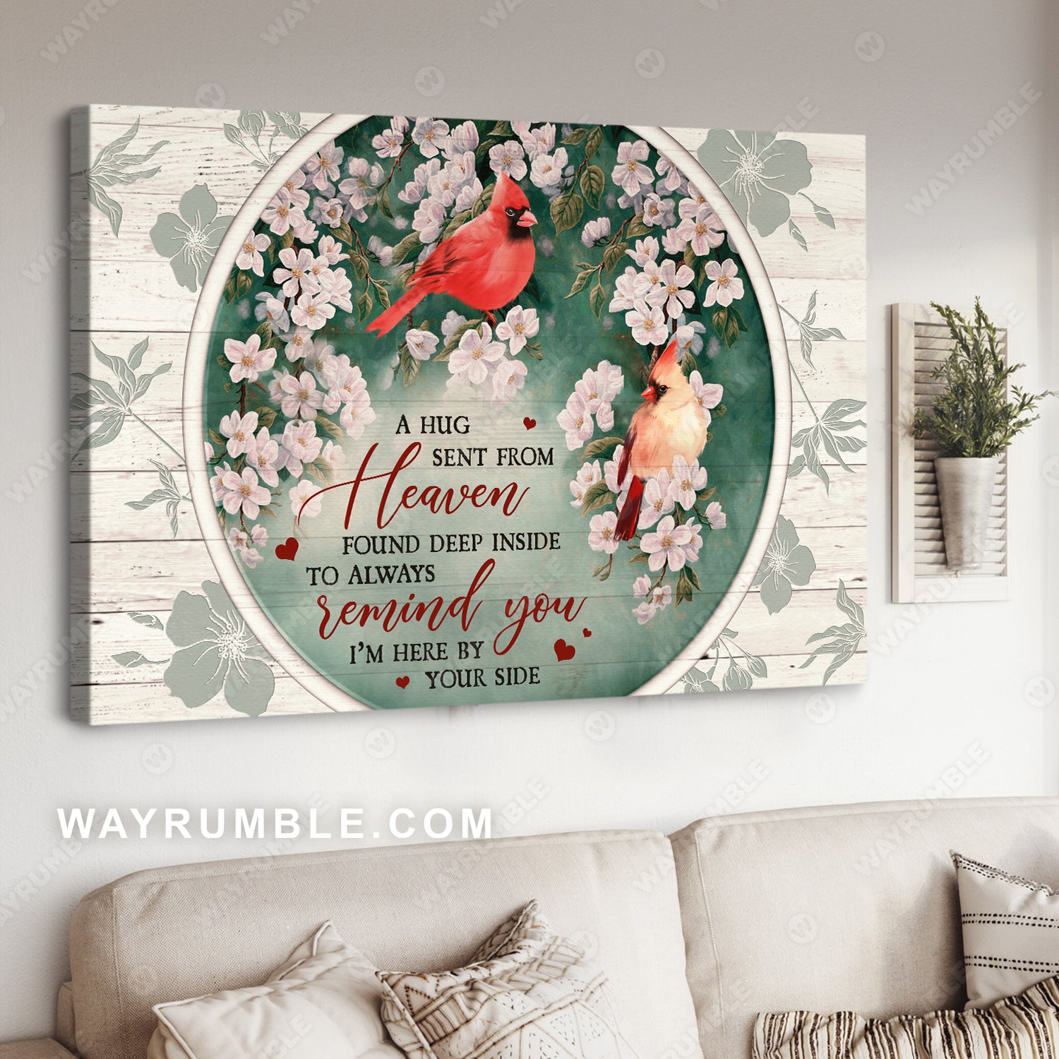 Circle frame, Red cardinal, Spring garden, A hug sent from heaven - Heaven Landscape Canvas Prints, Wall Art