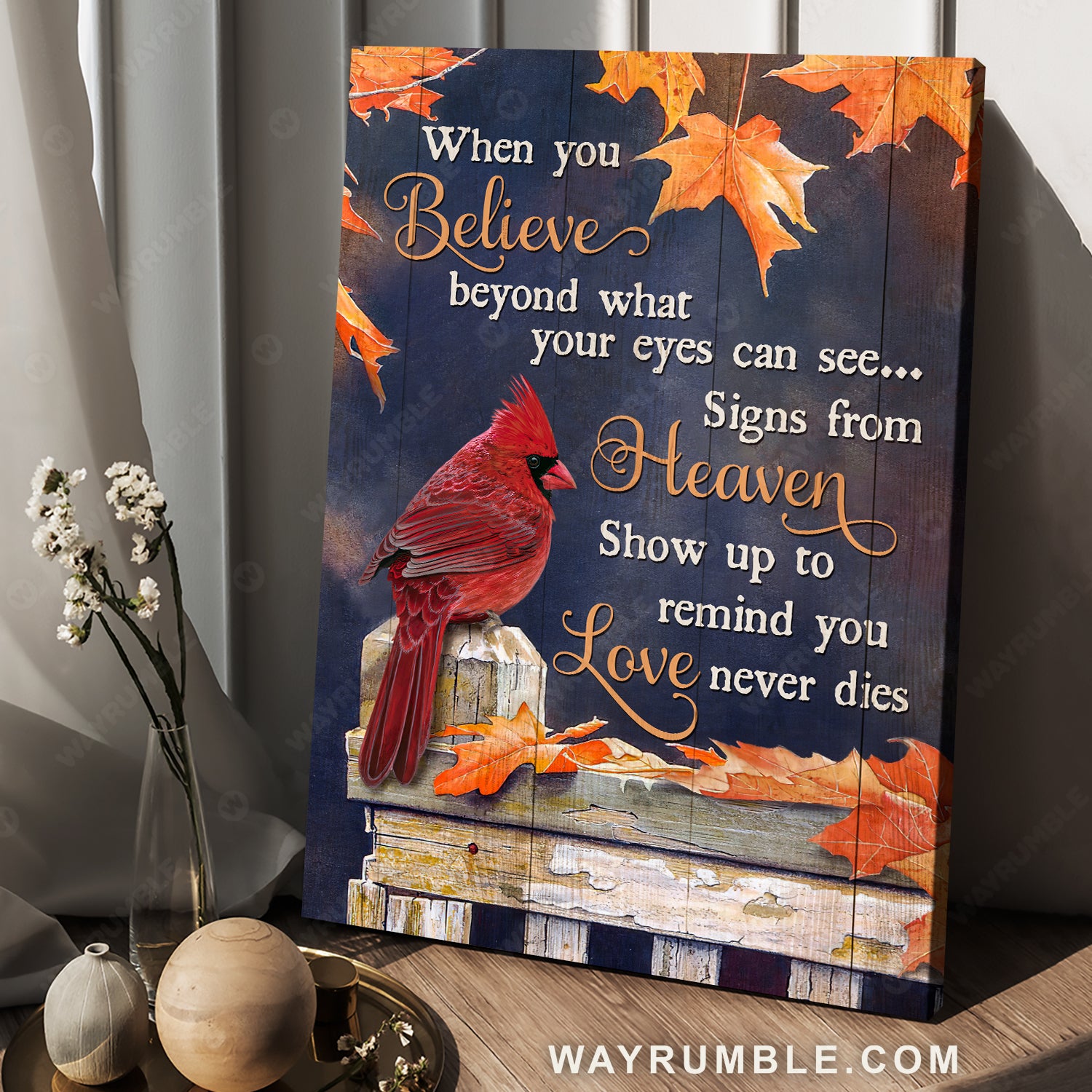 Orange maple forest, Pretty cardinal, Blue night, Signs from heaven - Heaven Portrait Canvas Prints, Wall Art