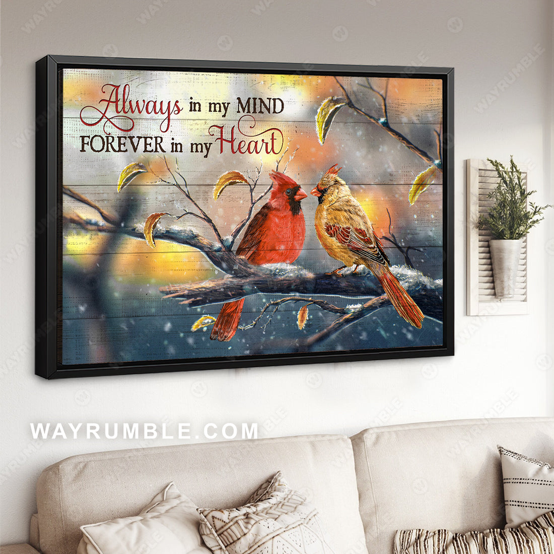 Pretty cardinal, Autumn forest, Snow painting, Always in my mind - Heaven Landscape Canvas Prints, Wall Art