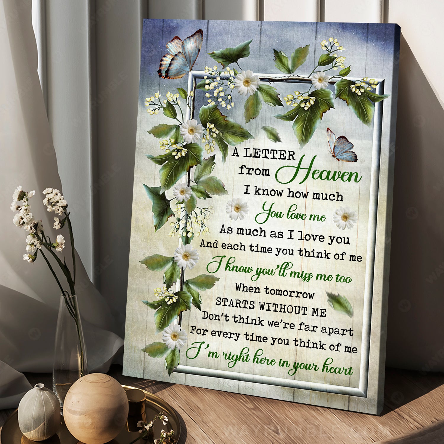 Flower frame, Blue butterfly, Beautiful sky, A letter from heaven - Heaven Portrait Canvas Prints, Wall Art