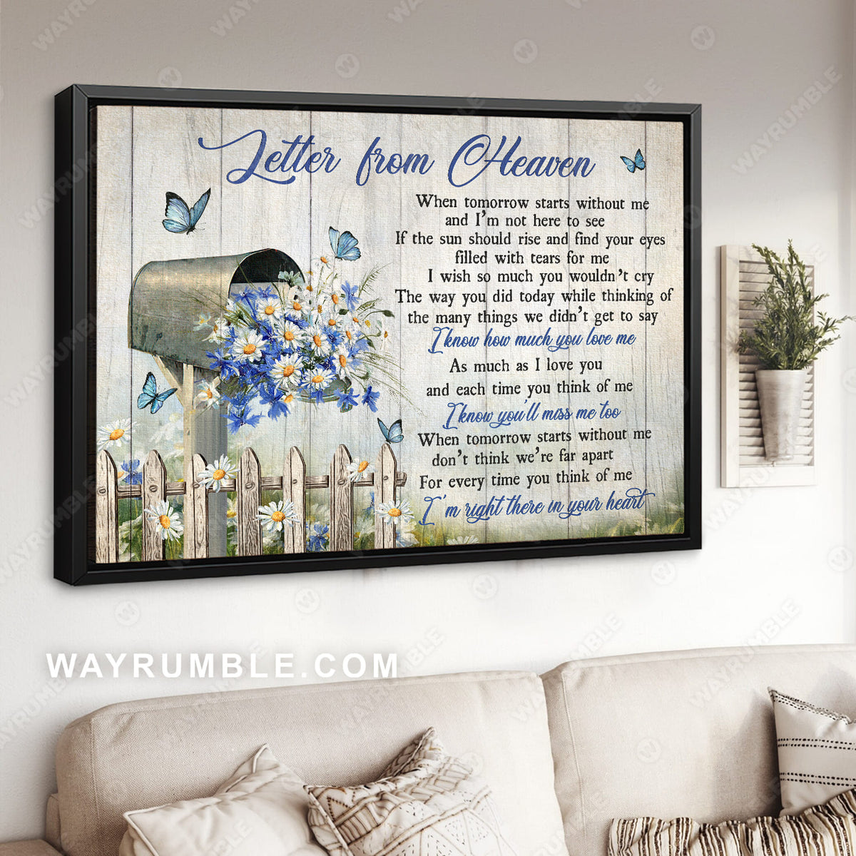 Daisy drawing, Letter box, Blue background, Butterfly, Letter from heaven - Heaven Landscape Canvas Prints, Wall Art