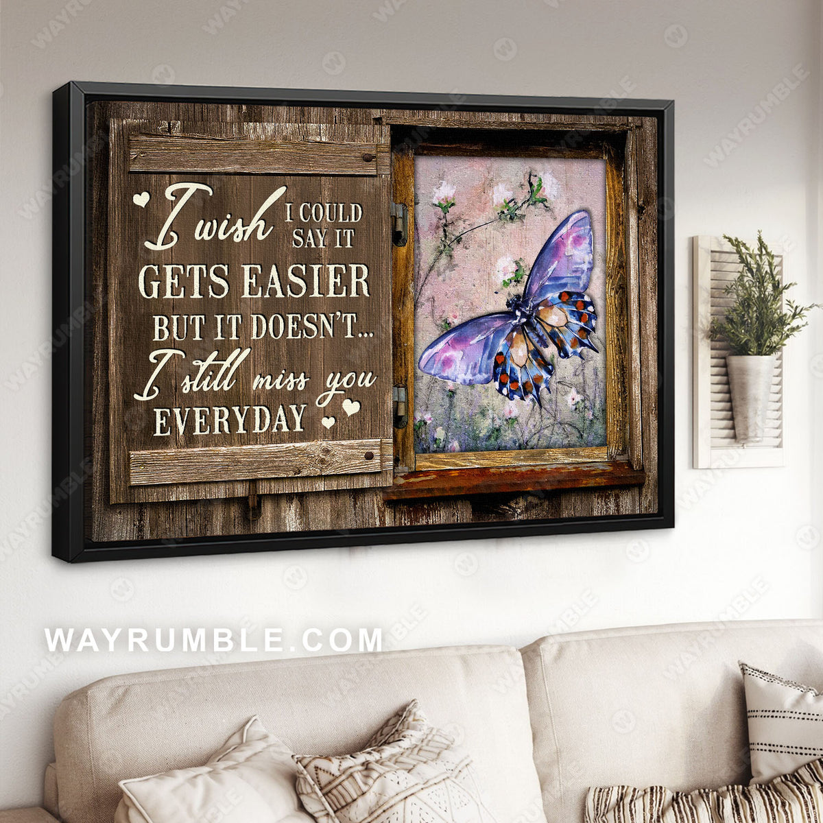 Purple butterfly, Antique window, Pink flower, I still miss you everyday - Heaven Landscape Canvas Prints, Wall Art