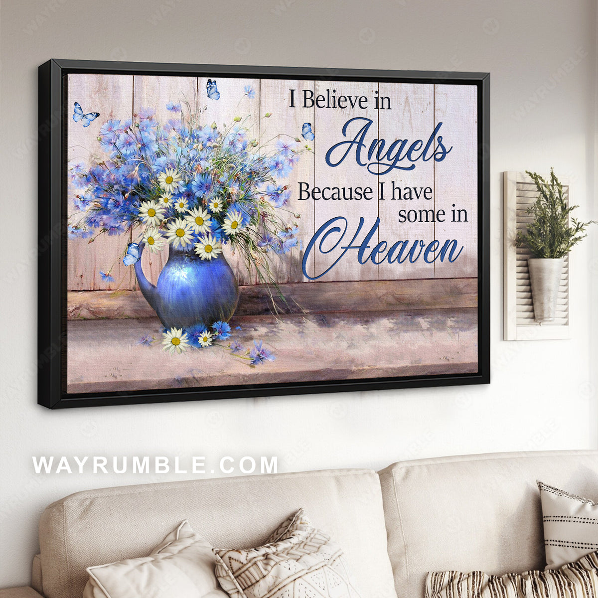 Daisy drawing, Blue baby flower, I believe in angels because I have some in heaven - Heaven Landscape Canvas Prints, Wall Art