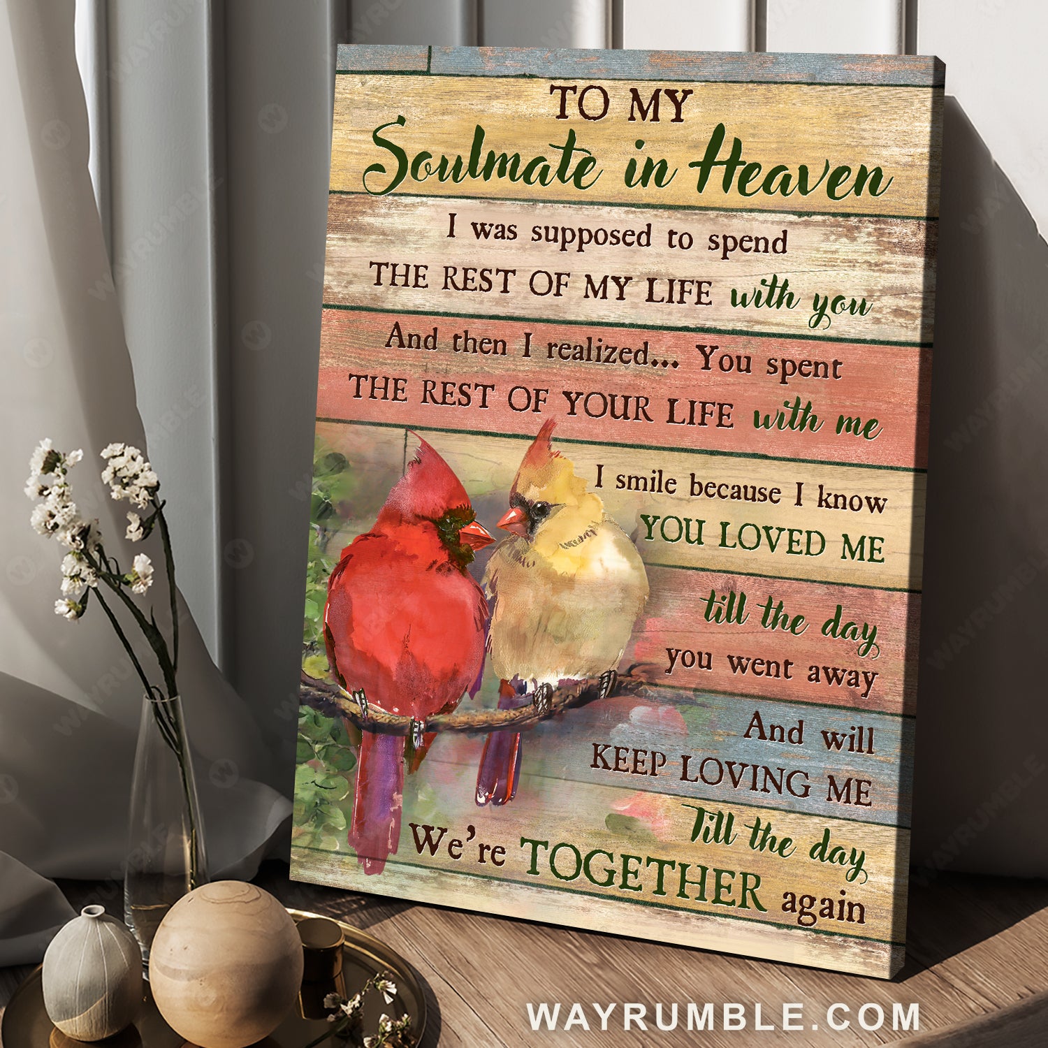 Pretty cardinal, Spring forest, To my soulmate in heaven - Heaven Portrait Canvas Prints, Wall Art