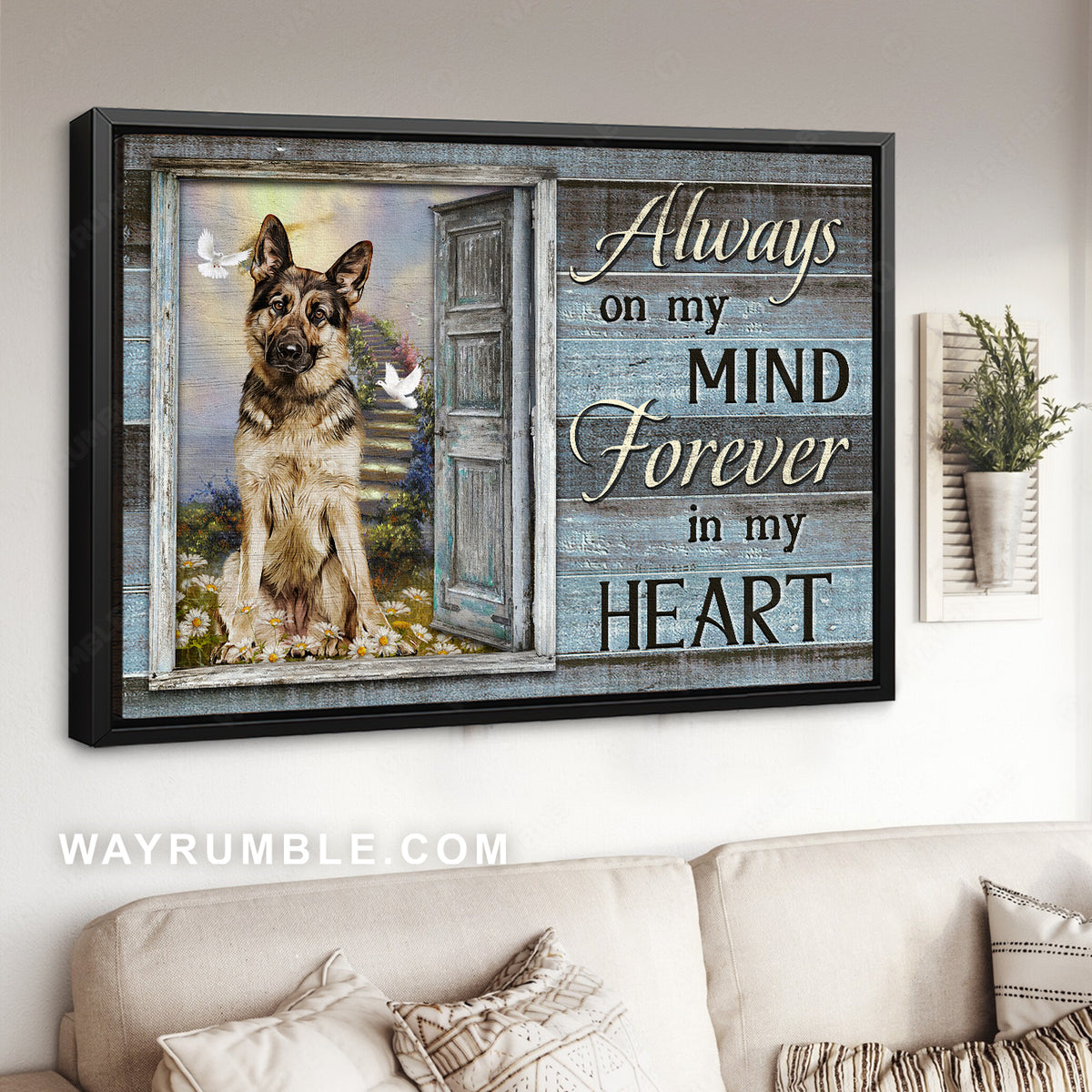 Amazing German Shepherd, White door, Old door, Always on my mind - Heaven Landscape Canvas Prints, Wall Art