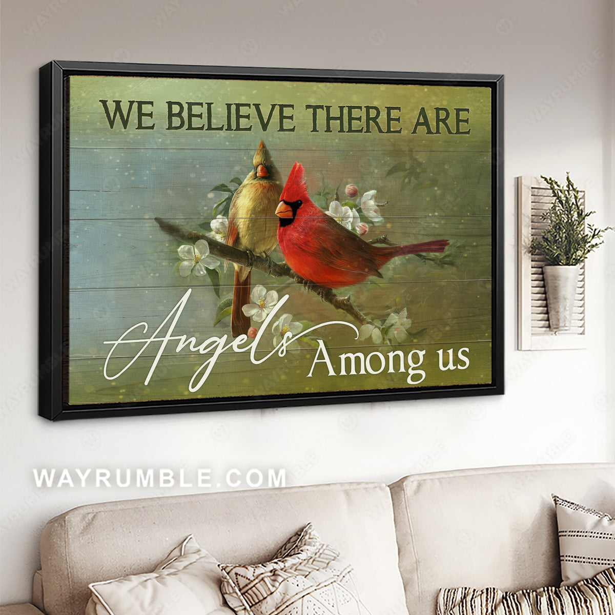 Cardinal drawing, White daffodils flower, We believe there are angels among us - Heaven Landscape Canvas Prints, Wall Art