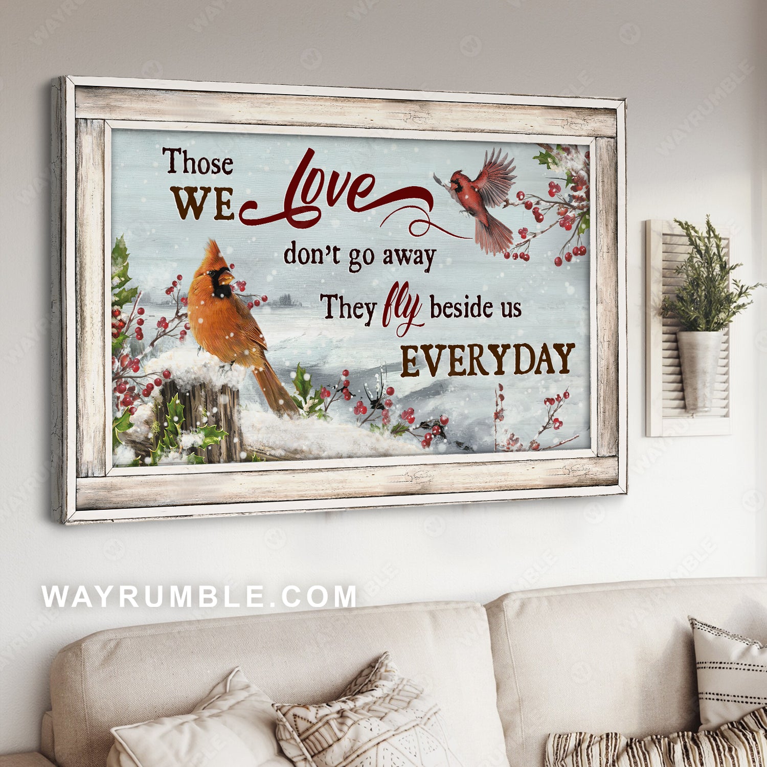 Winter forest, Watercolor cardinal, Cranberry, Those we love don't go away - Heaven Landscape Canvas Prints, Wall Art