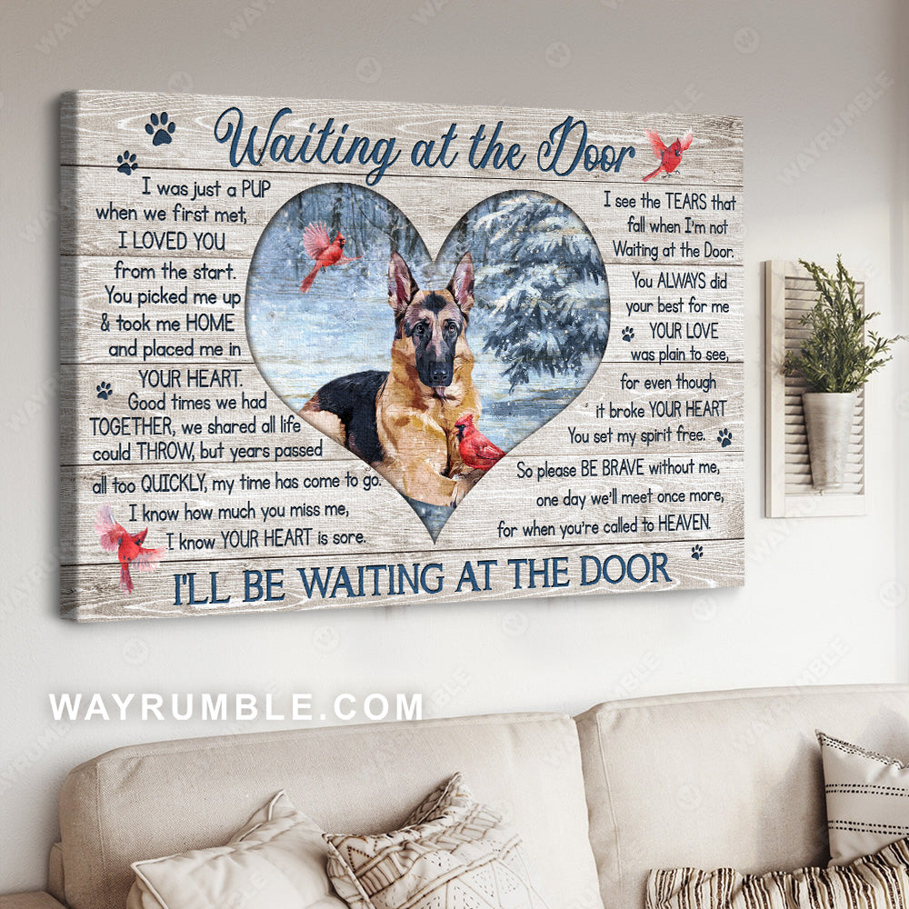 Winter forest, German shepherd, Heart shape, Waiting at the door - Heaven Landscape Canvas Prints, Wall Art