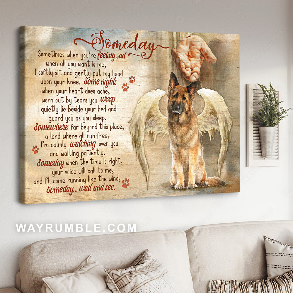 German shepherd, Angel wings, Jesus's hand, Sometimes when you're feeling sad - Heaven Landscape Canvas Prints, Wall Art