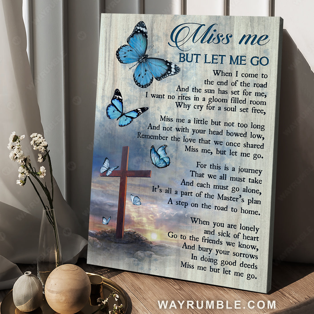 Pretty butterfly, Cross symbol, Miss me but let me go - Heaven Portrait Canvas Prints, Wall Art