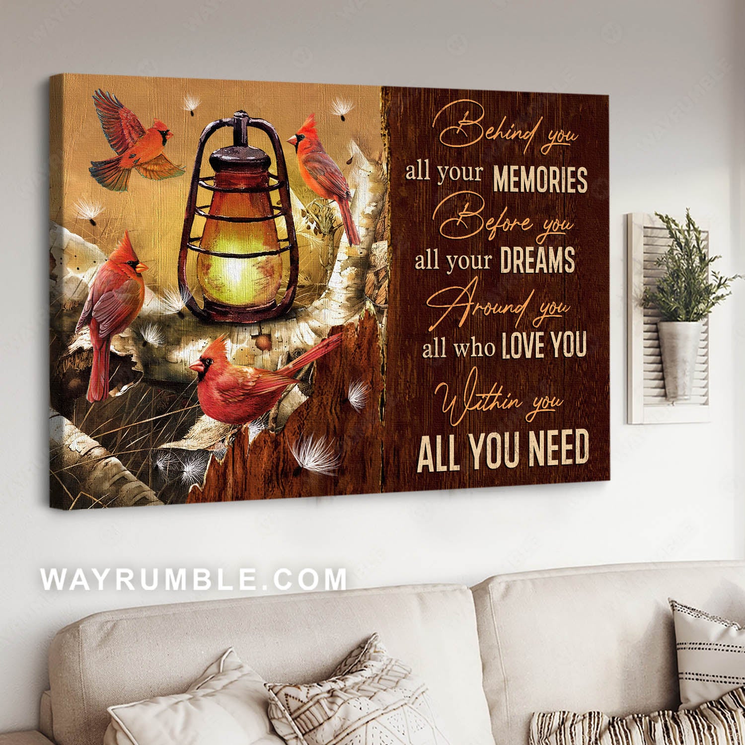 Lantern drawing, Red cardinal, Dandelion, Behind you all your memories - Heaven Landscape Canvas Prints, Wall Art