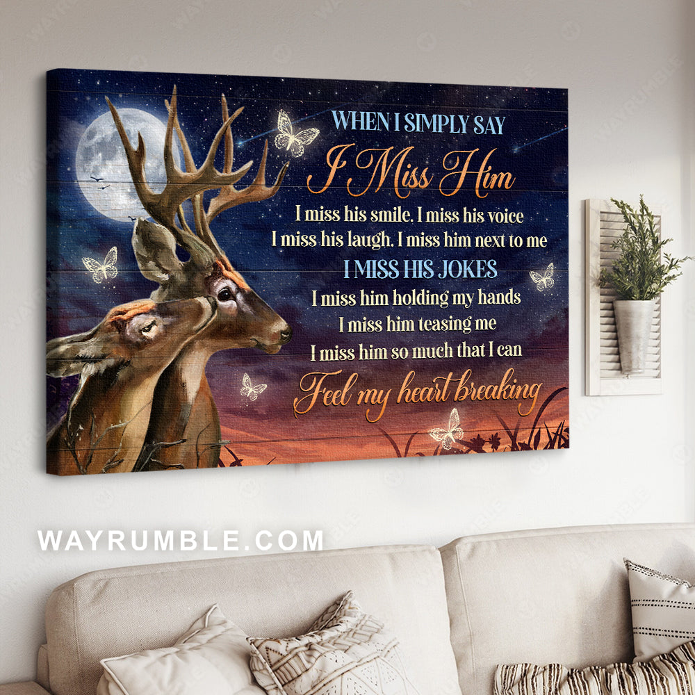 Beautiful deer, Galaxy sky, Full moon, When I simply say I miss him - Heaven Landscape Canvas Prints, Wall Art