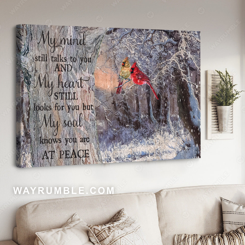 Cardinal drawing, Winter forest, Oldest tree, My mind still talks to you - Heaven Landscape Canvas Prints, Wall Art
