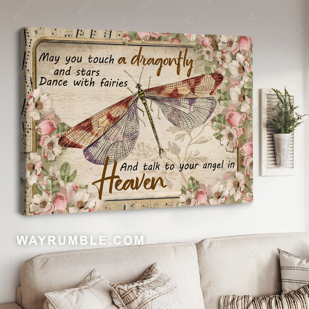 Pretty dragonfly, Jasmine flower drawing, May you touch a dragonfly - Heaven Landscape Canvas Prints, Wall Art