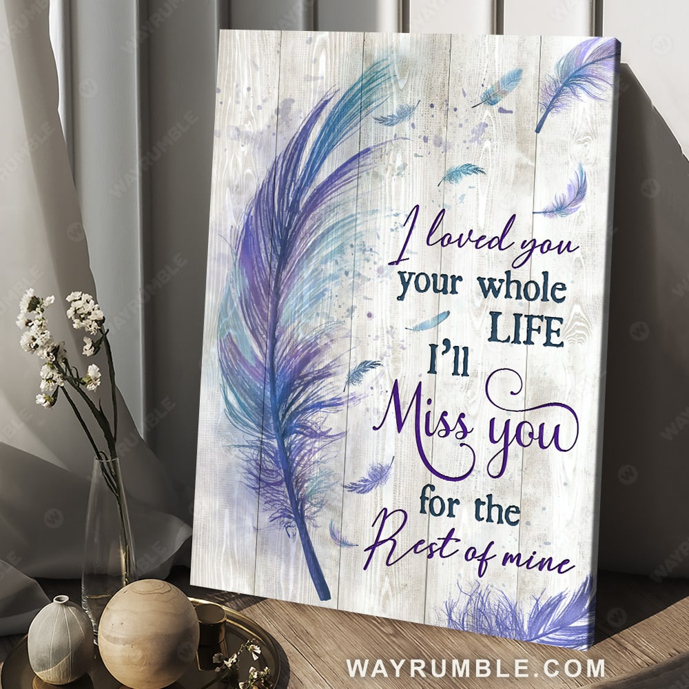 Purple feathers, Peaceful drawing, I'll miss you for the rest of mine - Heaven Portrait Canvas Prints, Wall Art