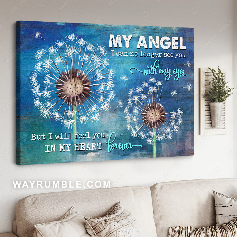 Dandelion painting, Blue sky, I will feel you in my heart forever - Heaven Landscape Canvas Prints, Wall Art