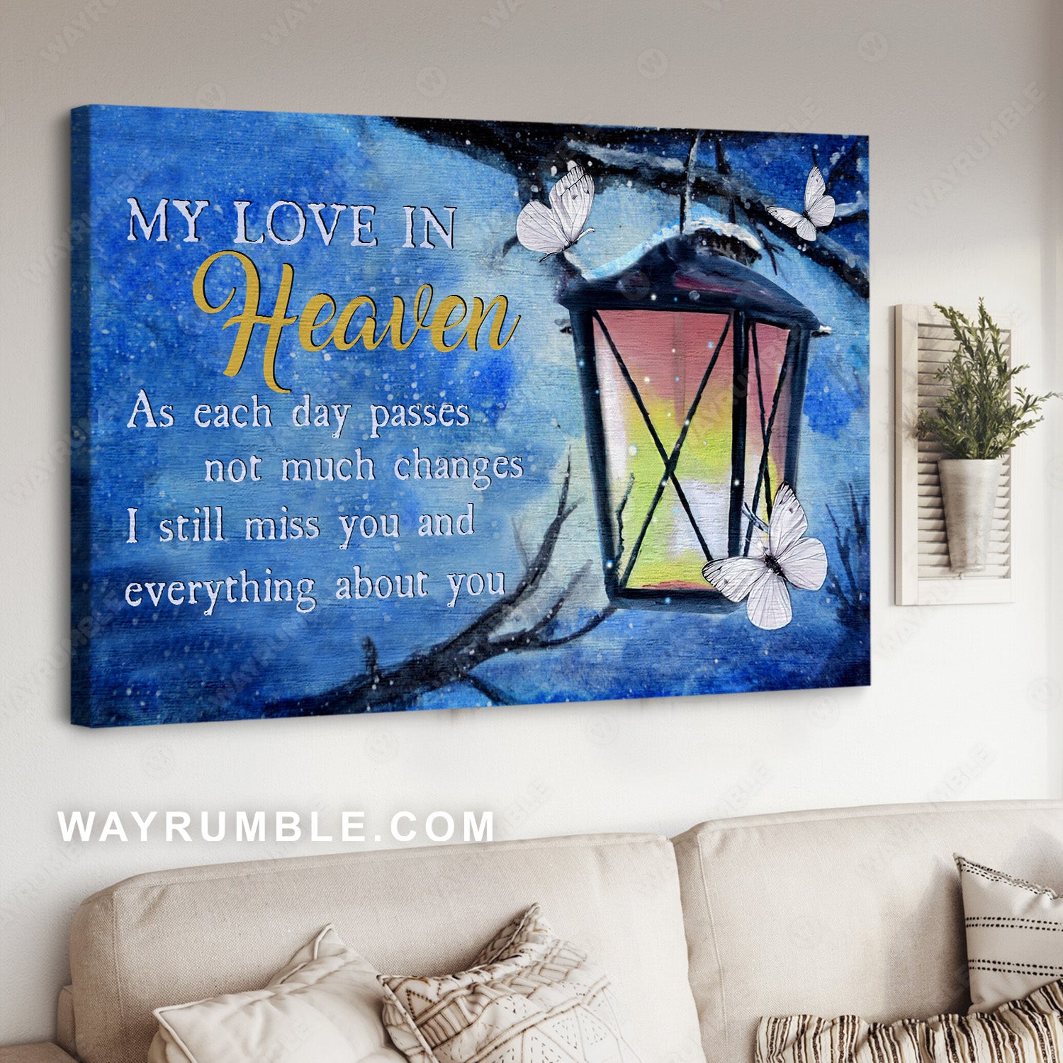 Beautiful lantern, White butterfly, Blue night, My love in heaven - Heaven Landscape Canvas Prints, Wall Art