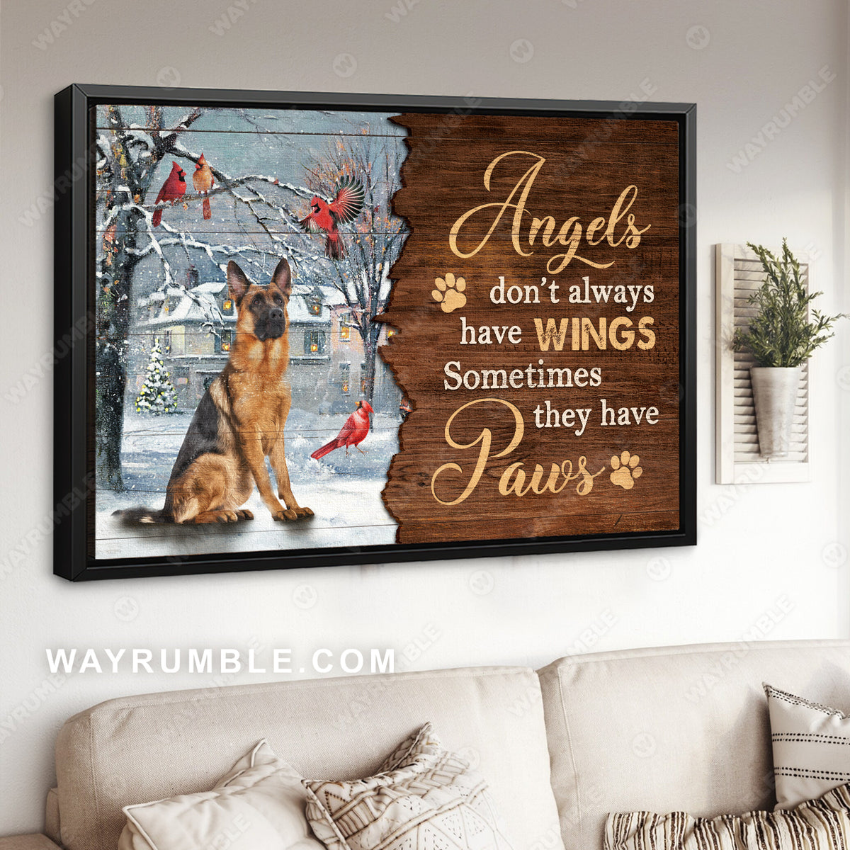 German shepherd drawing, Winter night, Cardinal, Angels don&#39;t always have wings - Heaven Landscape Canvas Prints, Wall Art