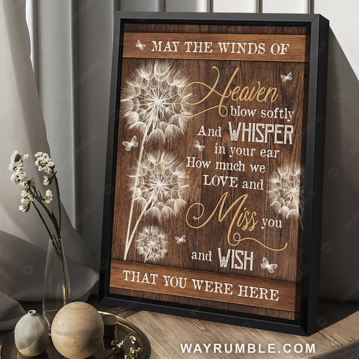 Dandelion painting, Crystal butterfly, May the winds of heaven blow softly - Heaven Portrait Canvas Prints, Wall Art