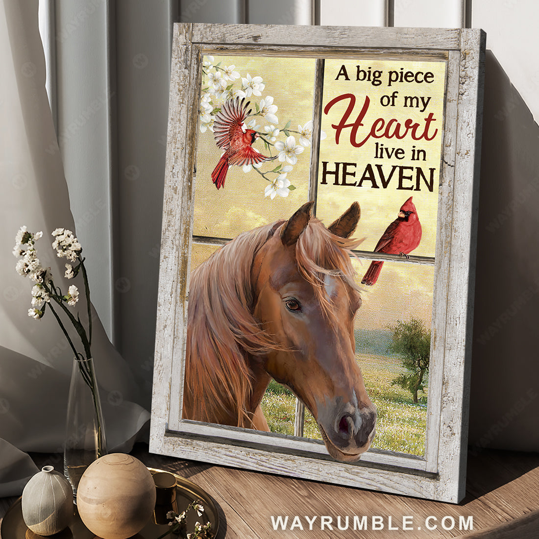 Beautiful horse, Red cardinal, Jasmine, A big piece of my heart live in heaven - Heaven Portrait Canvas Prints, Wall Art