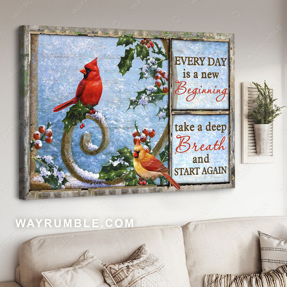 Frozen cranberry, Cardinal painting, White snow, Every day is a new beginning - Heaven Landscape Canvas Prints, Wall Art