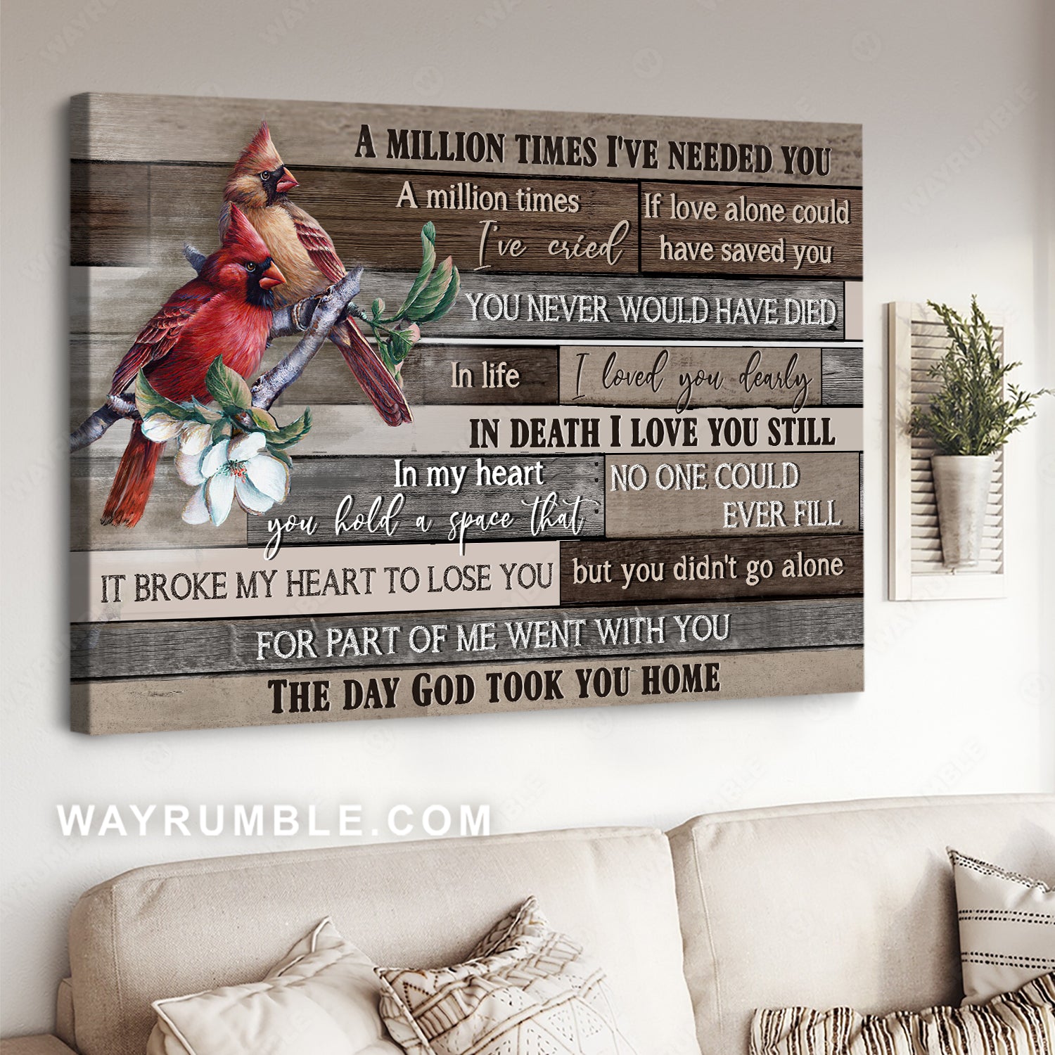Cardinal couple, Jasmine tree, The day God took you home - Heaven Landscape Canvas Prints, Wall Art